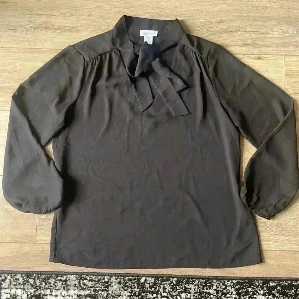 Adrienne Vittadini Black Blouse with Tie Collar/Neck